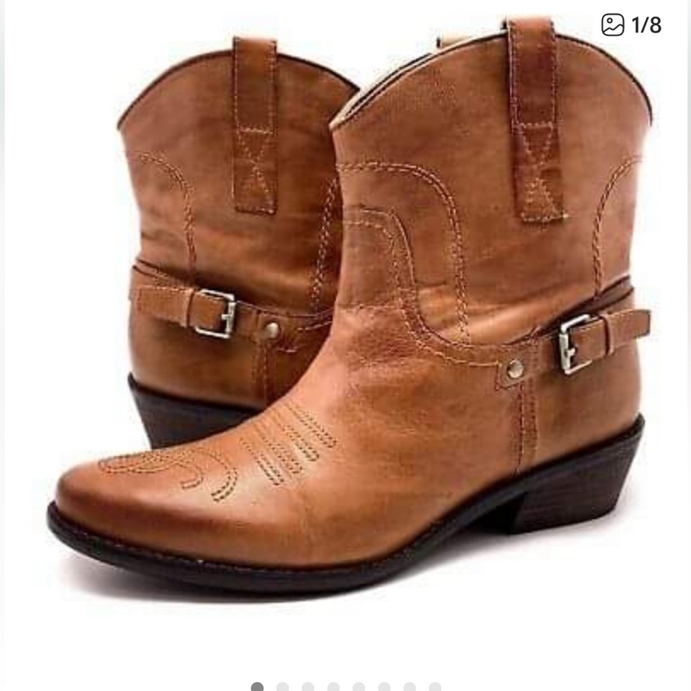 Franco Sarto Cognac Leather Western Ankle Booties